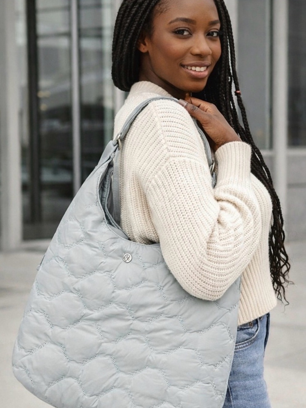 lululemon athletica Quilted Light Gray Shoulder Tote